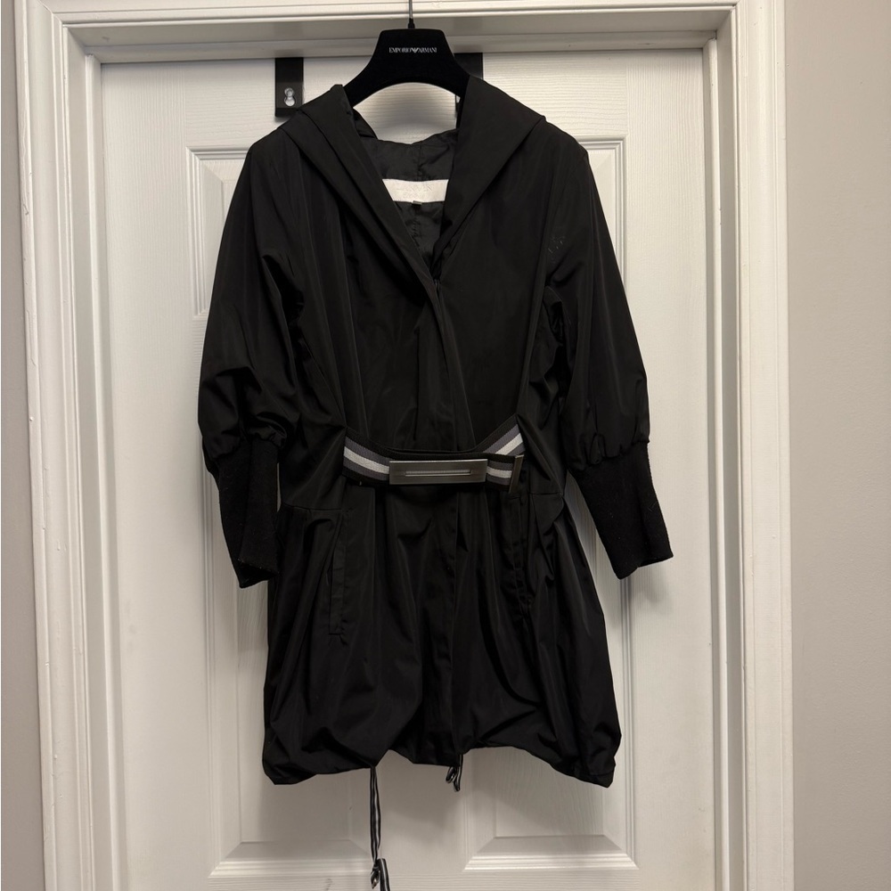Lanvin Women’s Black Rain Hooded Coat With Belt Size L